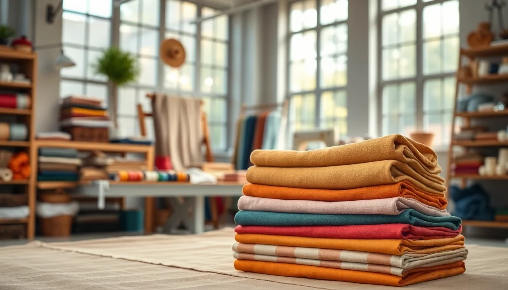 Katoen stoffen prachtig gepresenteerd in een lichte textielstudio met verschillende texturen.