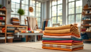 Katoen stoffen prachtig gepresenteerd in een lichte textielstudio met verschillende texturen.