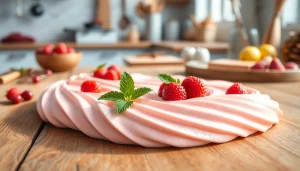 Geniet van de romige mousseline dessert prachtig tentoongesteld met verse bessen.
