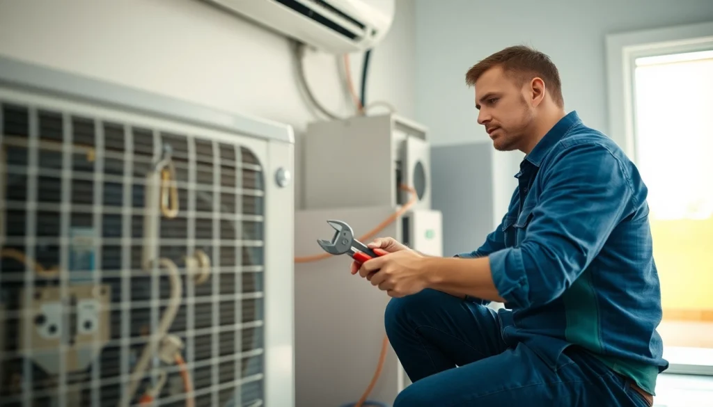 Reliable air conditioning repair service in Mesa, AZ showcasing expert technician servicing AC unit.